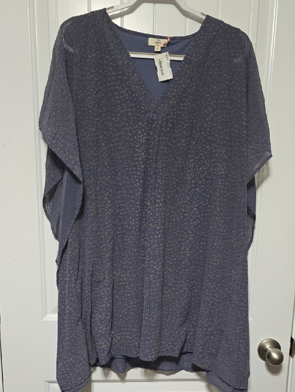 entro Dusty Navy Mini Dress with Taupe Micro Dot Print